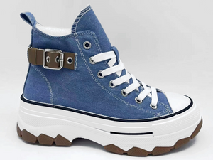 Zapatos cómodos de mujer con hebilla artesanal de corte alto, alta calidad, bellamente moldeados por inyección, de color azul