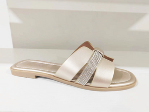 Sandalias de mujer elegantes con diamantes champán de primavera