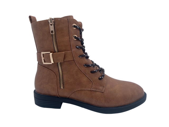 Botas marrones únicas de PU para niñas con cremallera